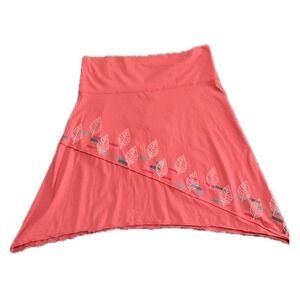 NWT Blue Fish Skirt Size II Cotton Hand Painted Leaf Print XL/XXL Peach Melon